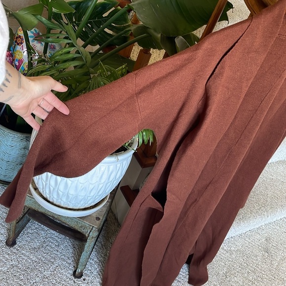 Anrabess Drapy Brown Open Front Chunky Soft Maxi Cardigan - Picture 5 of 14